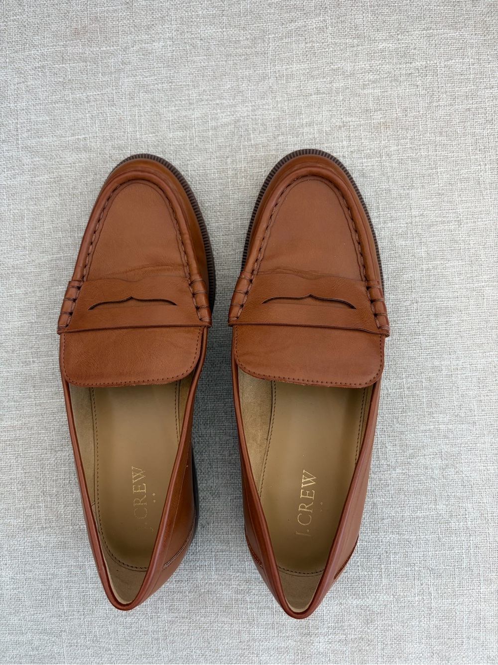 J. Crew Womens Shoes Tan Vegan Leather Penny Loafers Warm Chicory Sz. 8